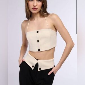 AKIRA ADELE BUTTON DETAIL HALTER NECK BRALETTE- Beige - size 1X